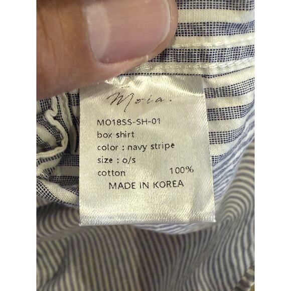 MOIA Womens Navy Stripe Box Shirt Button Up Long Sleeve One Size Shirt NWT $168 - Picture 7 of 9